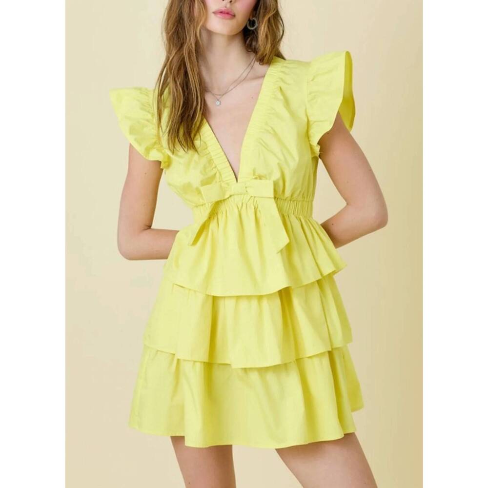 NEW DAY + MOON v-neck ruffle tiered dress in lemon
